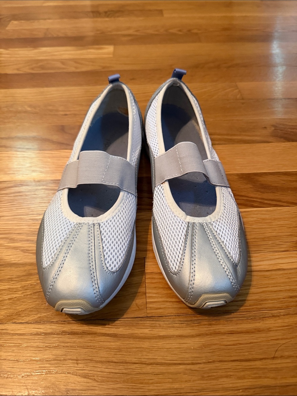 Women's Silver and White Slip-On Comfort Flats